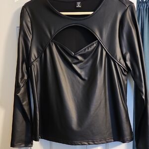 Black Faux Leather Cutout Top